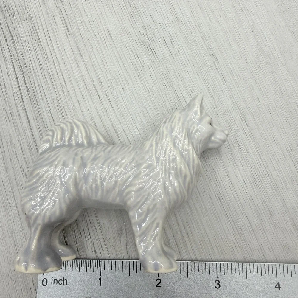 Porcelain Dog Figurine Husky Samoyed Standing White Gray Vintage Cottagecore 3in